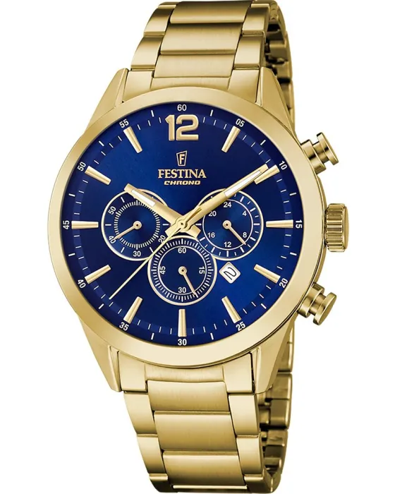Ανδρικό ρολόι Festina Chronograph F20633 / 2, Μπλε καντράν, Μπρασελέ από Ανοξείδωτο ατσάλι