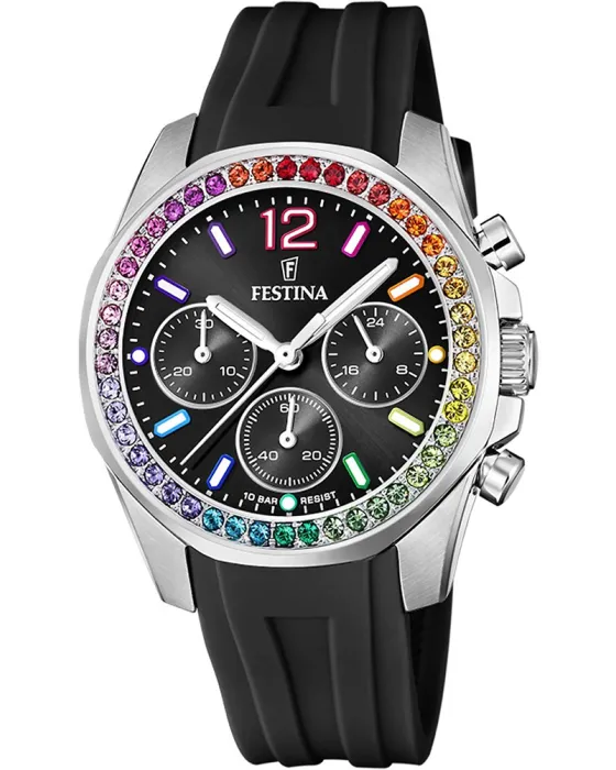 Women's watch Festina Rainbow Chronograph F20610 / 3, Black dial, Strap in Rubber