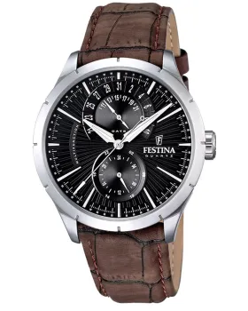Ανδρικό ρολόι Festina F16573 / 4, Μαύρο καντράν, Λουρί από Δερμάτινο