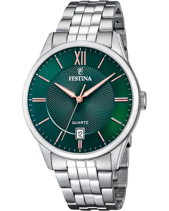 Ανδρικό ρολόι Festina F20425 / 7, Πράσινο καντράν, Μπρασελέ από Ανοξείδωτο ατσάλι