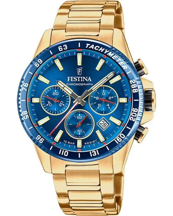 Ανδρικό ρολόι Festina Chronograph F20634/3, Μπλε καντράν, Μπρασελέ από Ανοξείδωτο ατσάλι