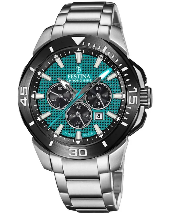 Ανδρικό ρολόι Festina Bike Chronograph F20641 / 3, Πράσινο καντράν, Μπρασελέ από Ανοξείδωτο ατσάλι
