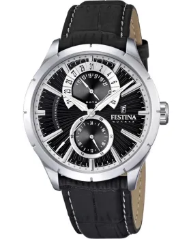 Ανδρικό ρολόι Festina F16573 / 3, Μαύρο καντράν, Λουρί από Δερμάτινο
