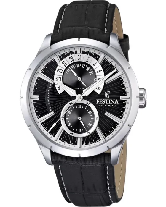 Ανδρικό ρολόι Festina F16573 / 3, Μαύρο καντράν, Λουρί από Δερμάτινο