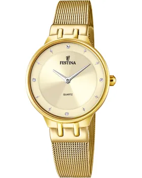 Γυναικείο ρολόι Festina F20598/2, Χρυσό καντράν, Μπρασελέ από Ανοξείδωτο ατσάλι