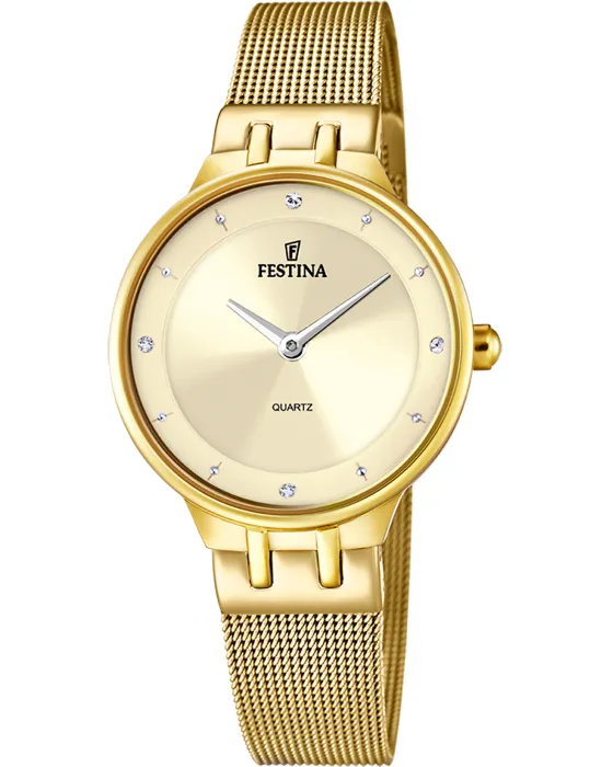 Γυναικείο ρολόι Festina F20598/2, Χρυσό καντράν, Μπρασελέ από Ανοξείδωτο ατσάλι