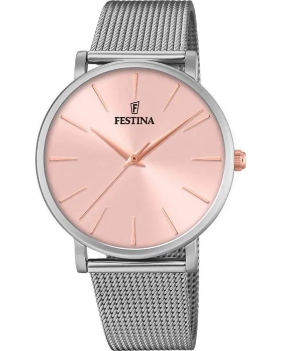 Γυναικείο ρολόι Festina Boyfriend Slim F20475/2, Ροζ καντράν, Μπρασελέ από Ανοξείδωτο ατσάλι
