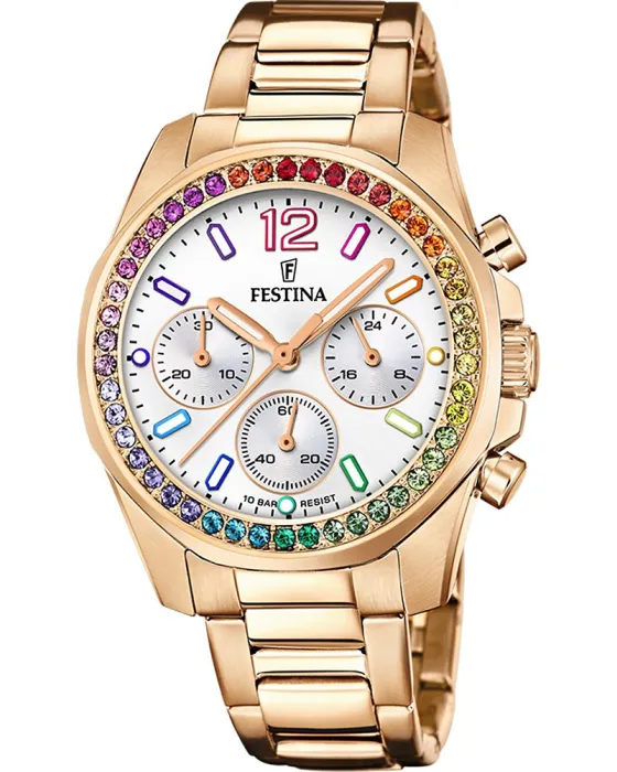 Γυναικείο ρολόι Festina Rainbow Chronograph F20639 / 2, Ασημί καντράν, Μπρασελέ από Ανοξείδωτο ατσάλι