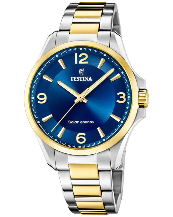 Ανδρικό ρολόι Festina Solar Energy F20657 / 4, Μπλε καντράν, Μπρασελέ από Ανοξείδωτο ατσάλι