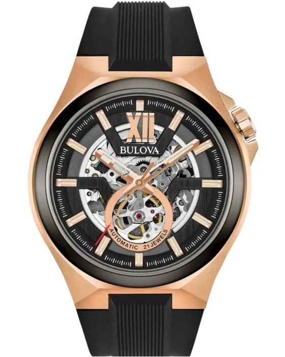 Ανδρικό ρολόι Bulova Mechanical Automatic 98A177, Ασημί καντράν, Λουρί από Καουτσούκ