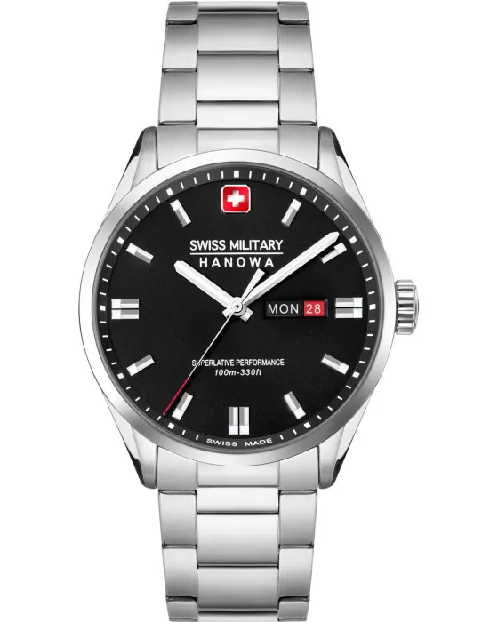 Men's watch Swiss Military Hanowa Roadrunner Maxed SMWGH0001601, Black dial, Bracelet in Stainless Steel