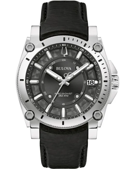 Ανδρικό ρολόι Bulova Precisionist 96B416, Μαύρο καντράν, Λουρί από Δερμάτινο