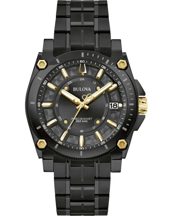 Ανδρικό ρολόι Bulova Precisionist 98B408, Μαύρο καντράν, Μπρασελέ από Ανοξείδωτο ατσάλι