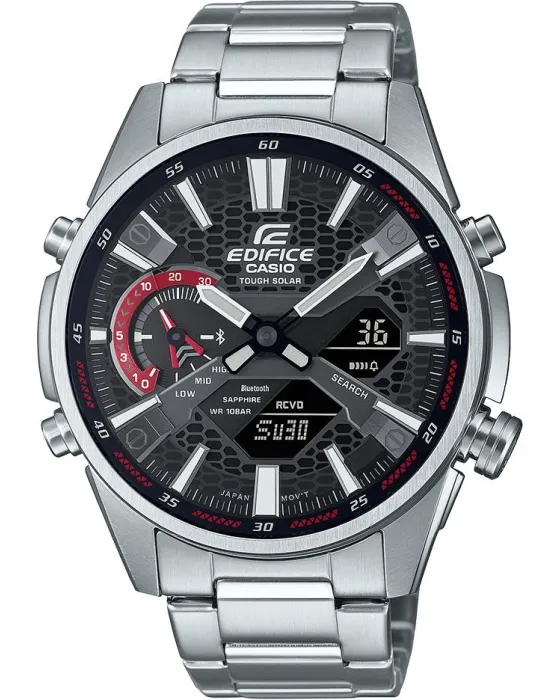 Ανδρικό ρολόι Casio Edifice Solar Bluetooth ECB-S100D-1AEF, Μαύρο καντράν, Μπρασελέ από Ανοξείδωτο ατσάλι
