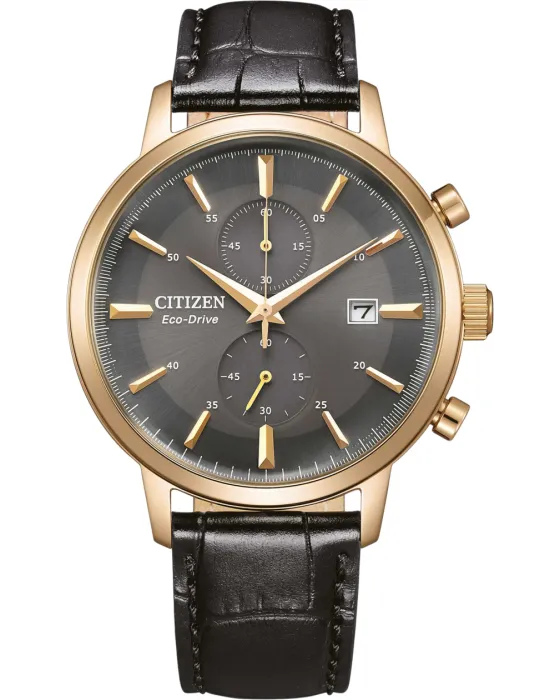 Male watch Citizen Eco-Drive Chronograph CA7067-11H, Black dial, Strap in Leather