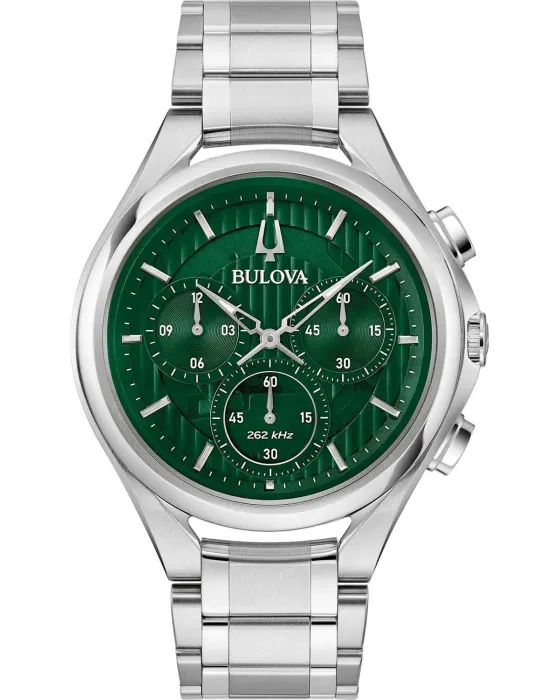 Male watch Bulova Curv Chronograph 96A297, Green dial, Bracelet in Stainless Steel