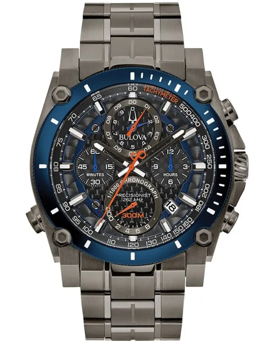 Male watch Bulova Precisionist Champlain Chronograph 98B343, Charcoal dial, Bracelet in Stainless Steel