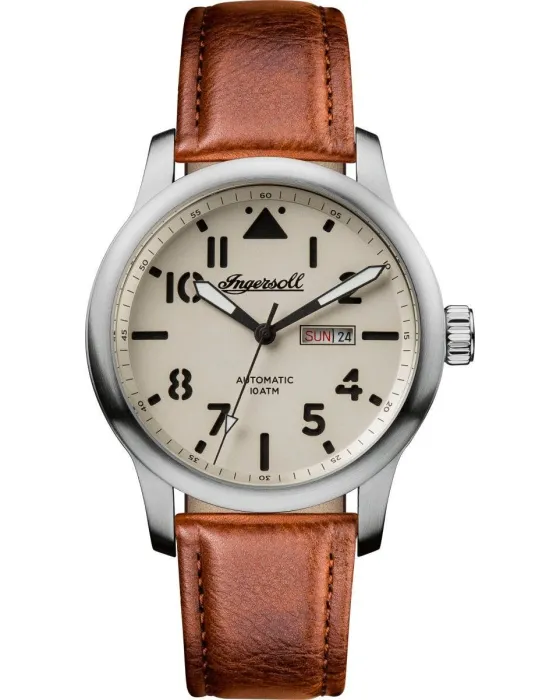 Ανδρικό ρολόι Ingersoll The Hatton Automatic I01301, Μπεζ καντράν, Λουρί από Δερμάτινο