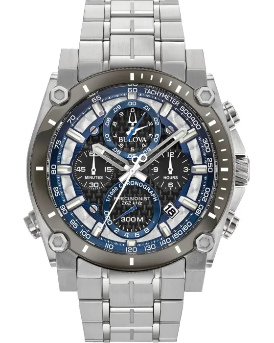 Male watch Bulova Precisionist Champlain Chronograph 98B316, Black / Blue dial, Bracelet in Stainless Steel