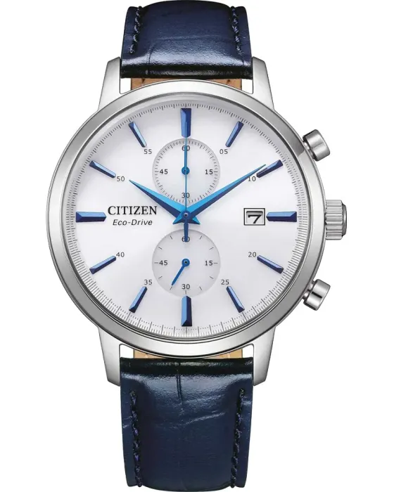 Ανδρικό ρολόι Citizen Eco-Drive Chronograph CA7069-16A, Ασημί καντράν, Λουρί από Δερμάτινο