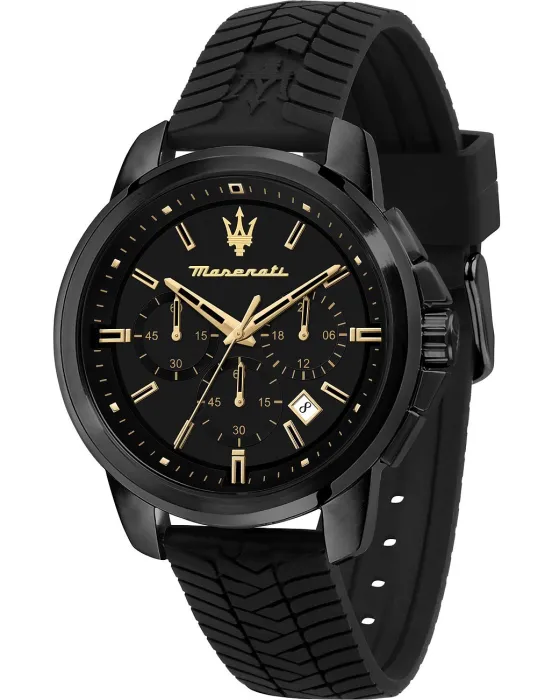 Ανδρικό ρολόι Maserati Successo Chronograph R8871621011, Μαύρο καντράν, Λουρί από Καουτσούκ