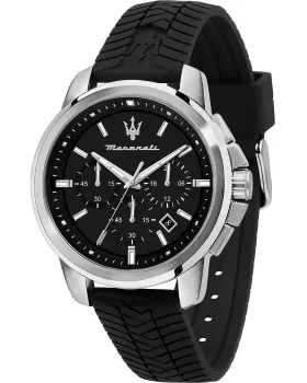 Ανδρικό ρολόι Maserati Successo Chronograph R8871621014, Μαύρο καντράν, Λουρί από Καουτσούκ