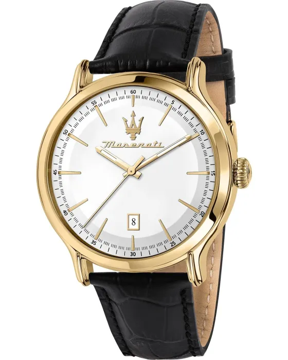 Ανδρικό ρολόι Maserati Epoca R8851118015, Λευκό καντράν, Λουρί από Δερμάτινο
