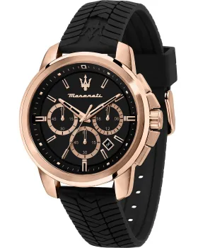 Ανδρικό ρολόι Maserati Successo Chronograph R8871621012, Μαύρο καντράν, Λουρί από Καουτσούκ