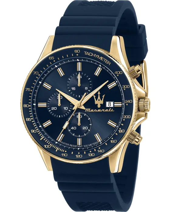 Ανδρικό ρολόι Maserati Sfida Chronograph R8871640004, Μπλε καντράν, Λουρί από Καουτσούκ