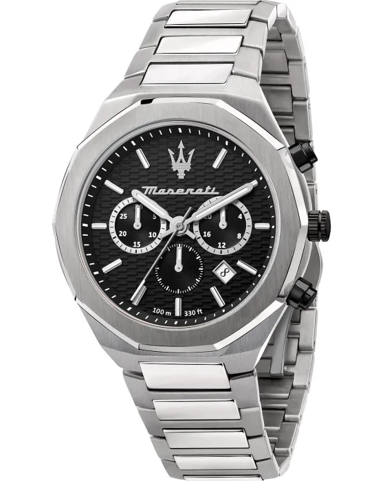 Ανδρικό ρολόι Maserati Stile Chronograph R8873642004, Μαύρο καντράν, Μπρασελέ από Ανοξείδωτο ατσάλι