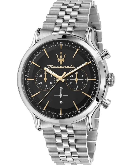 Ανδρικό ρολόι Maserati Epoca Chronograph R8873618017, Μαύρο καντράν, Μπρασελέ από Ανοξείδωτο ατσάλι