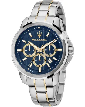Ανδρικό ρολόι Maserati Successo Chronograph R8873621016, Μπλε καντράν, Μπρασελέ από Ανοξείδωτο ατσάλι