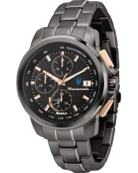 Ανδρικό ρολόι Maserati Successo Solar Chronograph R8873645001, Μαύρο καντράν, Μπρασελέ από Ανοξείδωτο ατσάλι