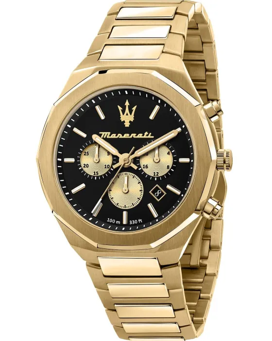 Ανδρικό ρολόι Maserati Stile Chronograph R8873642001, Μαύρο καντράν, Μπρασελέ από Ανοξείδωτο ατσάλι
