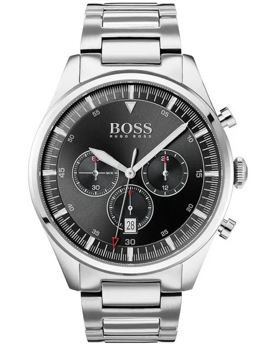 Ανδρικό ρολόι Hugo Boss Pioneer Chronograph 1513712, Μαύρο καντράν, Μπρασελέ από Ανοξείδωτο ατσάλι