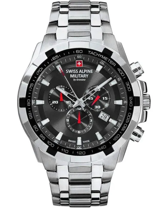 Men's watch Swiss Alpine Military by Grovana Star Fighter Chronograph SAM7043.9237, Black dial, Bracelet in Stainless Steel