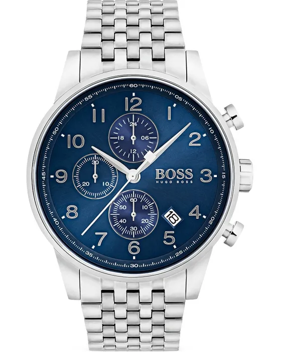 Ανδρικό ρολόι Hugo Boss Navigator Chronograph 1513498, Μπλε καντράν, Μπρασελέ από Ανοξείδωτο ατσάλι