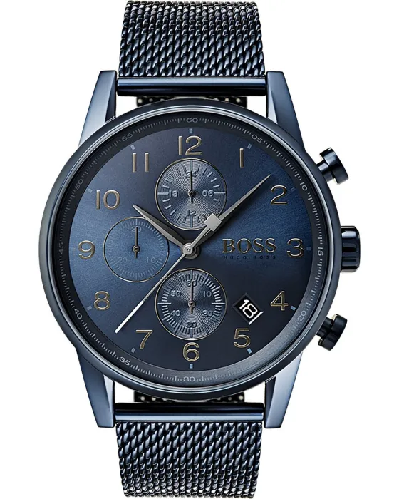Ανδρικό ρολόι Hugo Boss Navigator Chronograph 1513538, Μπλε καντράν, Μπρασελέ από Ανοξείδωτο ατσάλι