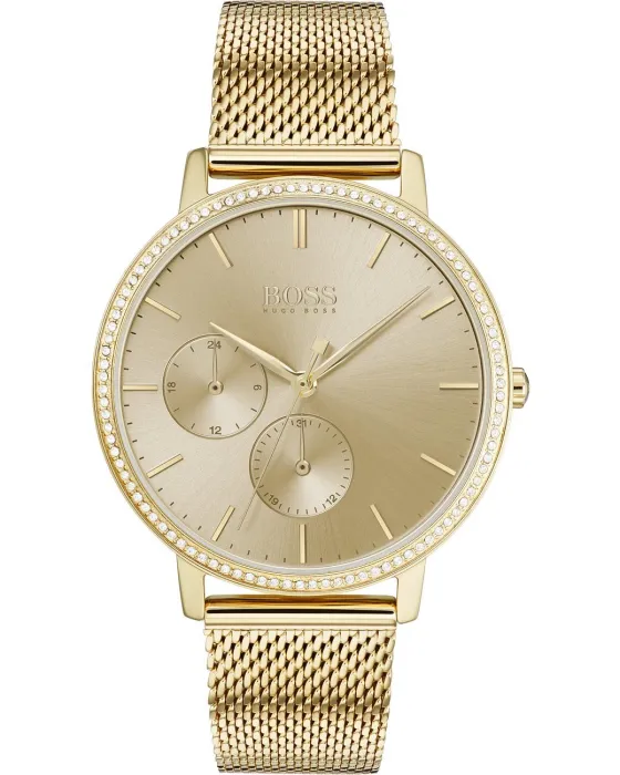 Γυναικείο ρολόι Hugo Boss Infinity 1502520, Χρυσό καντράν, Μπρασελέ από Ανοξείδωτο ατσάλι