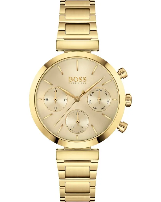 Γυναικείο ρολόι Hugo Boss Flawless 1502532, Χρυσό καντράν, Μπρασελέ από Ανοξείδωτο ατσάλι