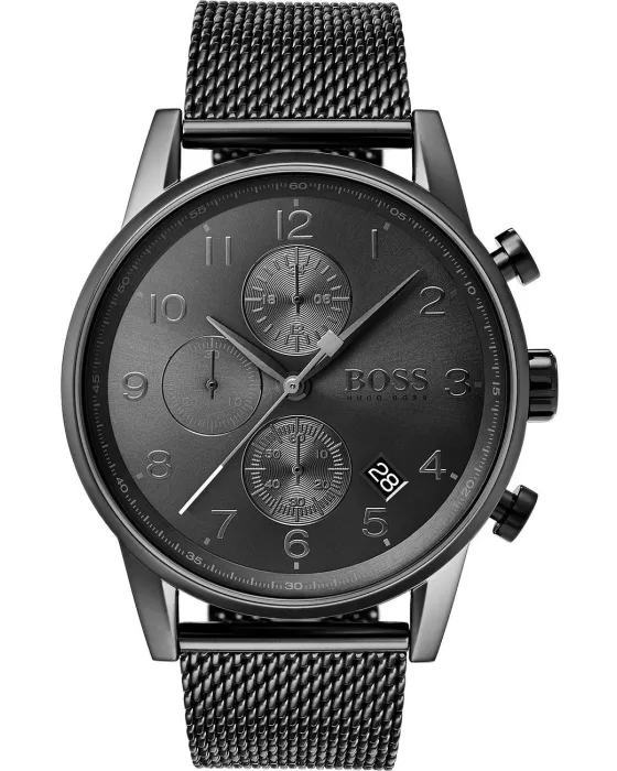 Ανδρικό ρολόι Hugo Boss Navigator Chronograph 1513674, Μαύρο καντράν, Μπρασελέ από Ανοξείδωτο ατσάλι