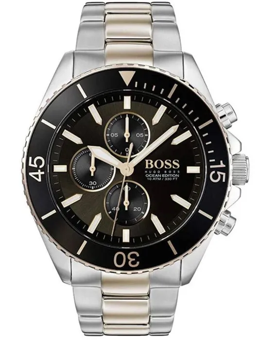 Ανδρικό ρολόι Hugo Boss Ocean Edition Chronograph 1513705, Μαύρο καντράν, Μπρασελέ από Ανοξείδωτο ατσάλι