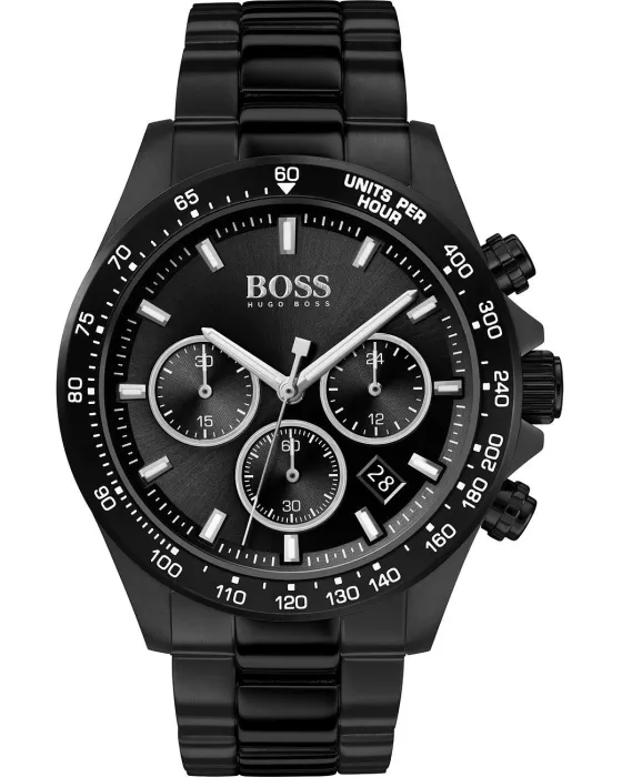 Ανδρικό ρολόι Hugo Boss Hero Chronograph 1513754, Μαύρο καντράν, Μπρασελέ από Ανοξείδωτο ατσάλι