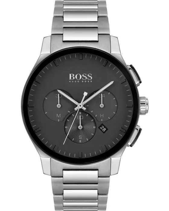 Ανδρικό ρολόι Hugo Boss Peak Chronograph 1513762, Μαύρο καντράν, Μπρασελέ από Ανοξείδωτο ατσάλι