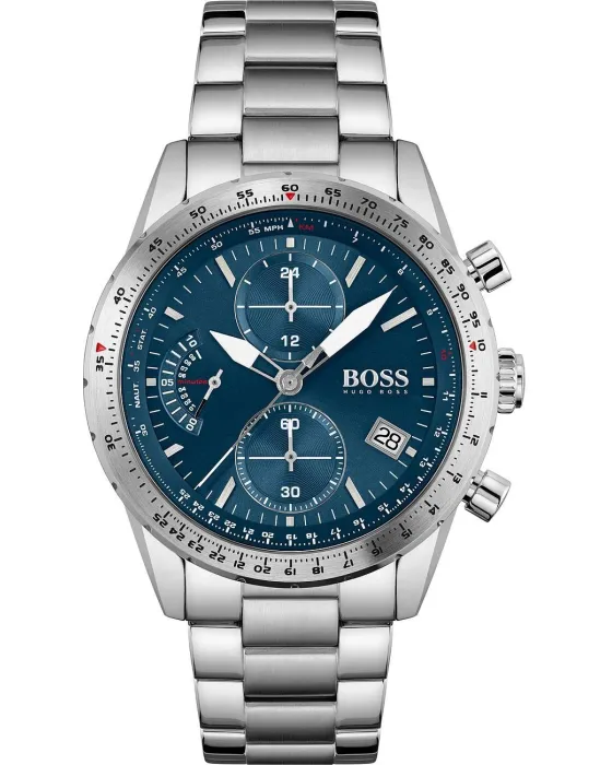 Ανδρικό ρολόι Hugo Boss Pilot Chronograph 1513850, Μπλε καντράν, Μπρασελέ από Ανοξείδωτο ατσάλι