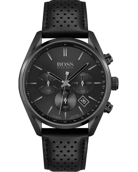 Ανδρικό ρολόι Hugo Boss Champion Chronograph 1513880, Μαύρο καντράν, Λουρί από Δερμάτινο