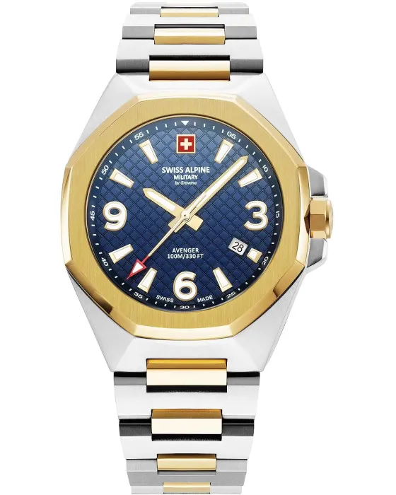 Ανδρικό ρολόι Swiss Alpine Military by Grovana Typhoon SAM7005.1145, Μπλε καντράν, Μπρασελέ από Ανοξείδωτο ατσάλι