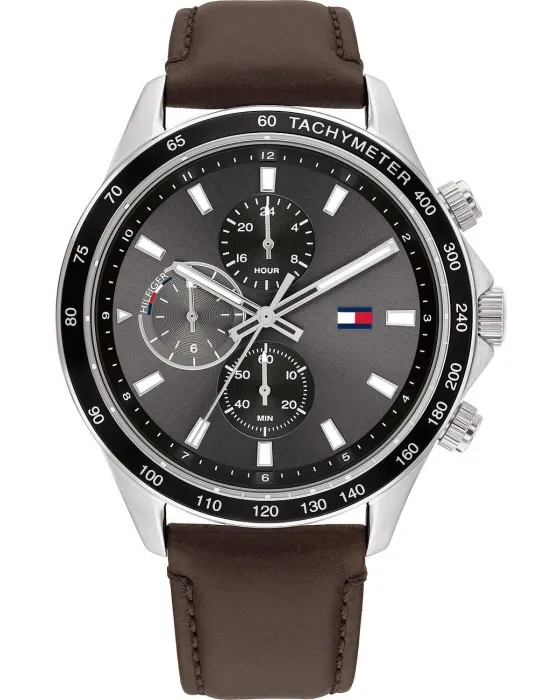 Ανδρικό ρολόι Tommy Hilfiger Miles 1792015, Μαύρο καντράν, Λουρί από Δερμάτινο