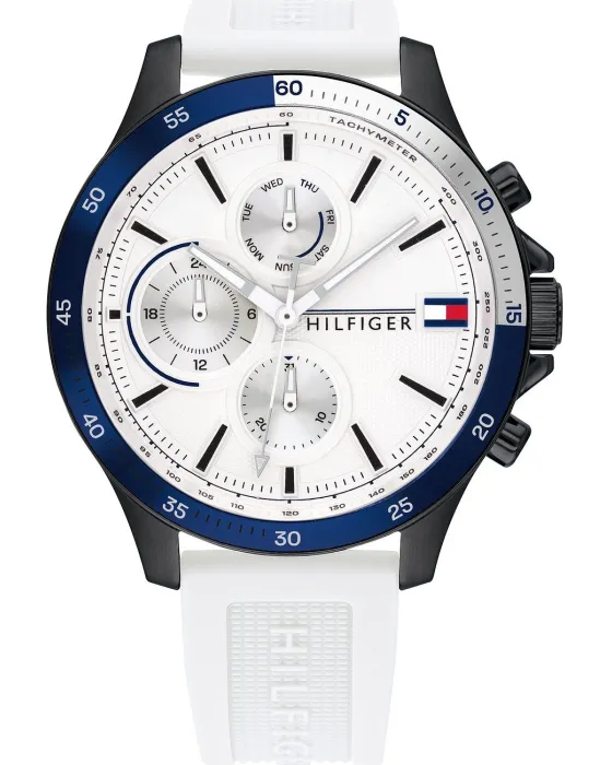 Ανδρικό ρολόι Tommy Hilfiger Bank 1791723, Λευκό καντράν, Λουρί από Καουτσούκ