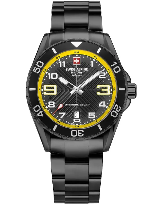 Men's watch Swiss Alpine Military by Grovana Raptor SAM7029.1178, Black dial, Bracelet in Stainless Steel